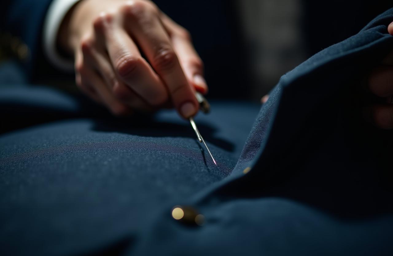 Dettaglio sartoriale di un abito cucito a mano